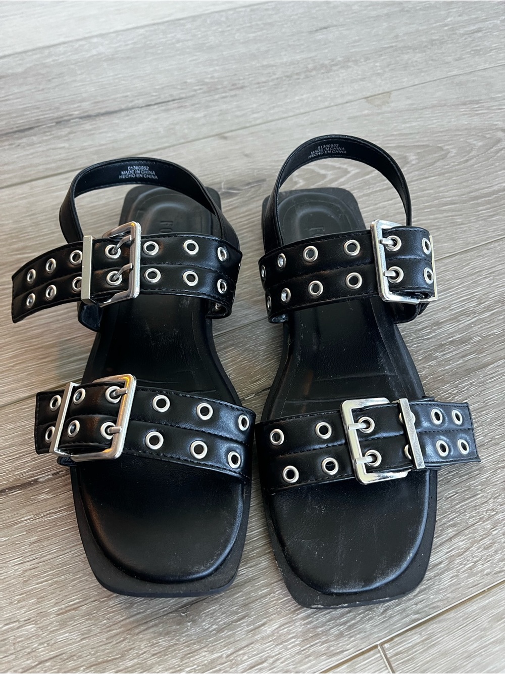 Forever 21 Black Double-Buckle Grommet Sandals